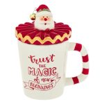 Cana de Craciun, Ceramica, Alba, Capac Mos Craciun, Clopotel, 380ml, DCJ480