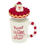 Cana de Craciun, Ceramica, Alba, Capac Mos Craciun, Clopotel, 380ml, DCJ480 - imagine 2