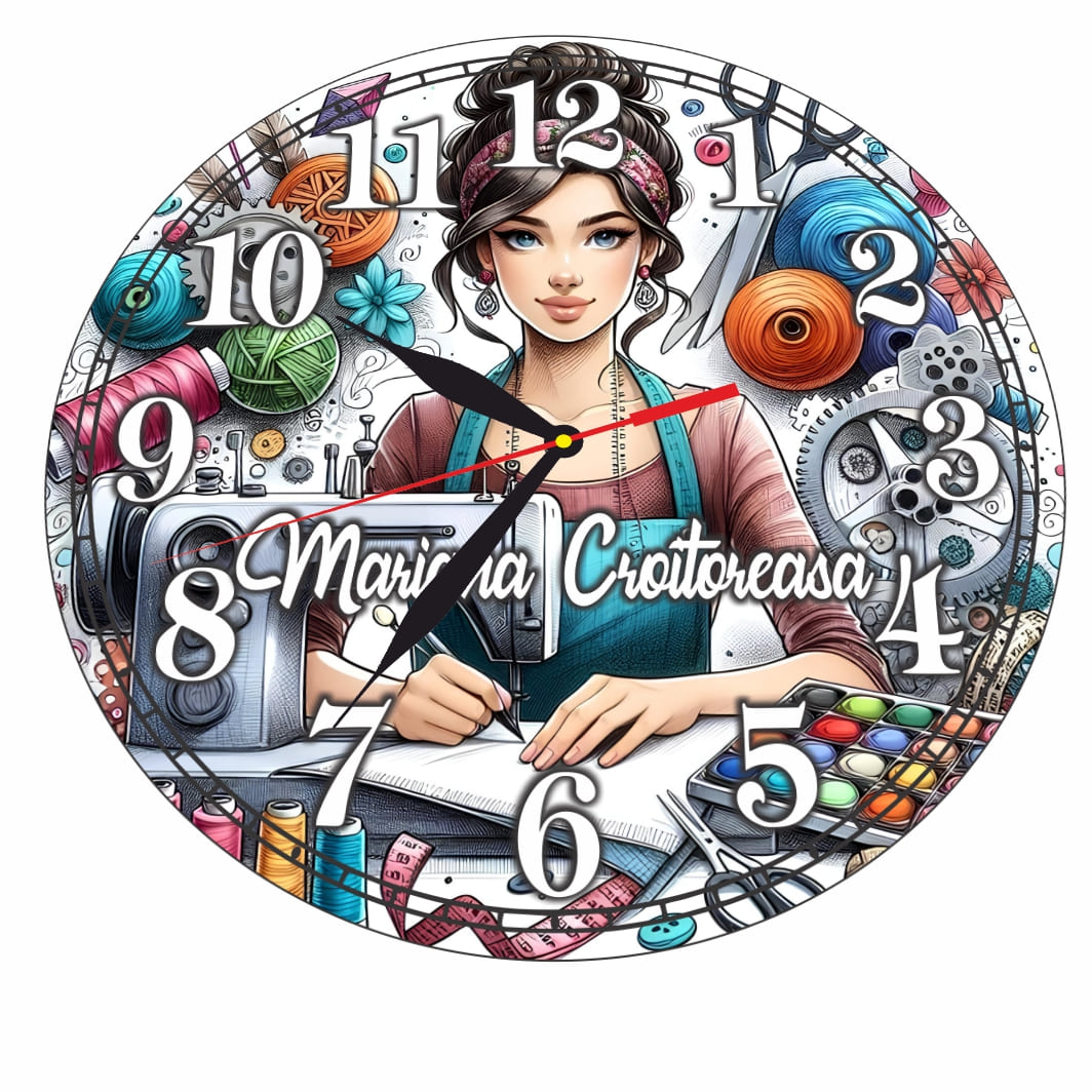 CMSUV138.. Ceas Croitorie, Personalizat, Lemn, 40 cm, CMSUV0138 - imagine 5