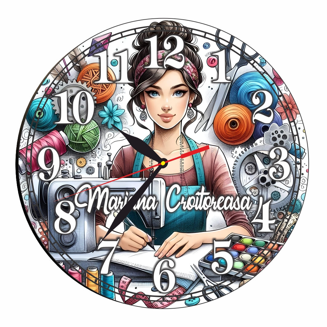 CMSUV138. Ceas Croitorie, Personalizat, Lemn, 40 cm, CMSUV0138 - imagine 4