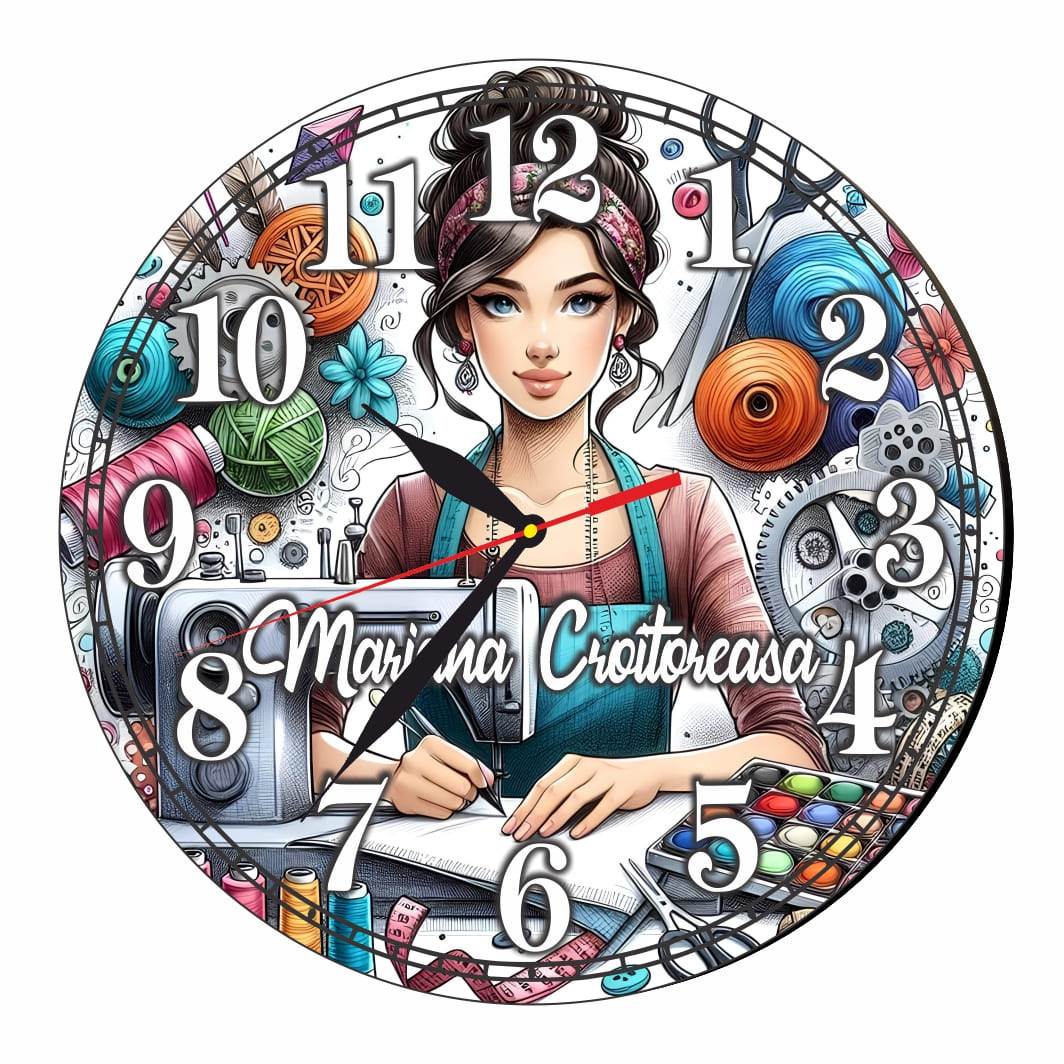 CMSUV138 Ceas Croitorie, Personalizat, Lemn, 40 cm, CMSUV0138 - imagine 1