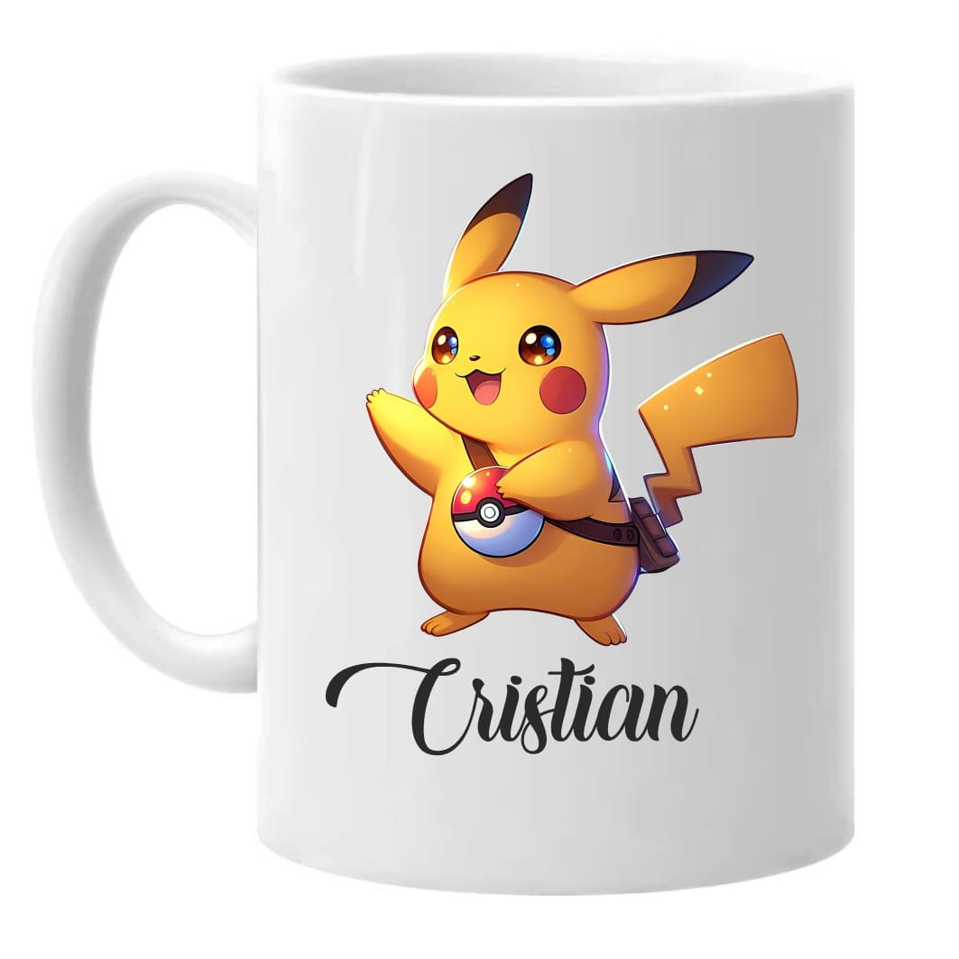 CDUV019. Cana personalizata, Alba, Pickachu, Pokemon, 350 ml, CDUV019 - imagine 2
