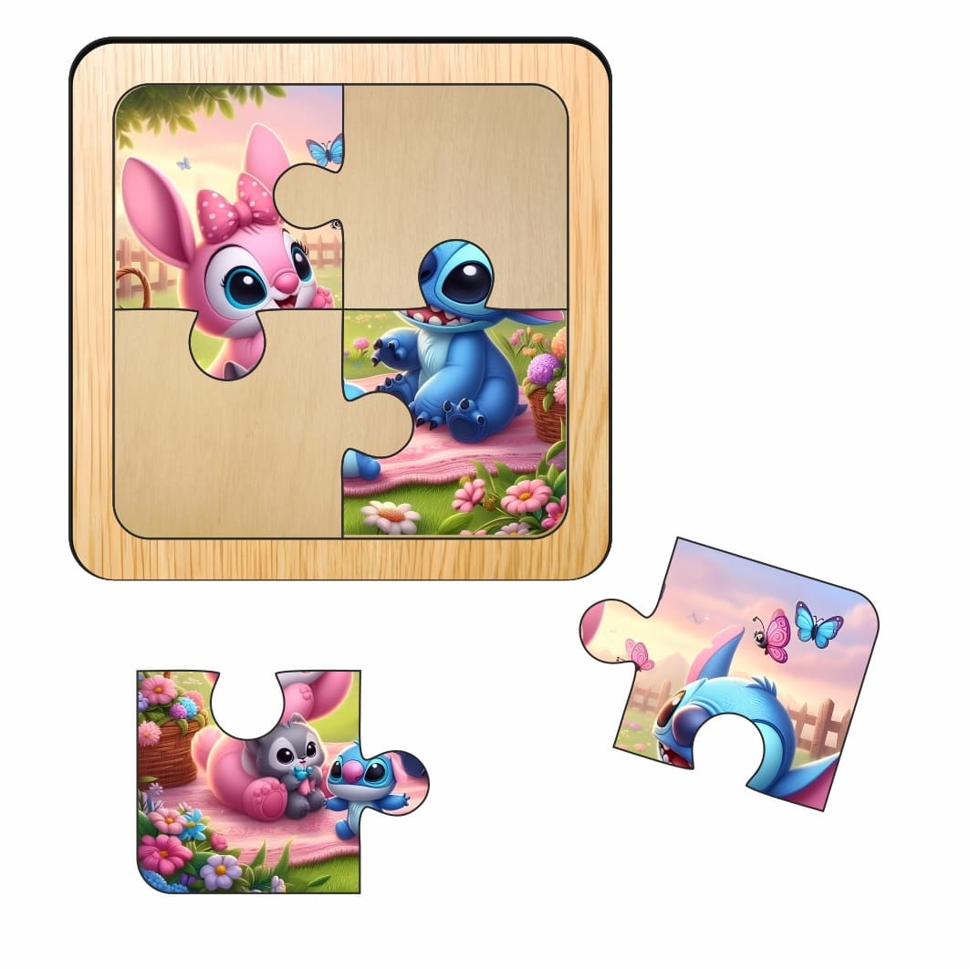 PDUV007... Puzzle din lemn, Stitch, 4 piese, Multicolor, 10x10 cm, PDUV007 - imagine 2