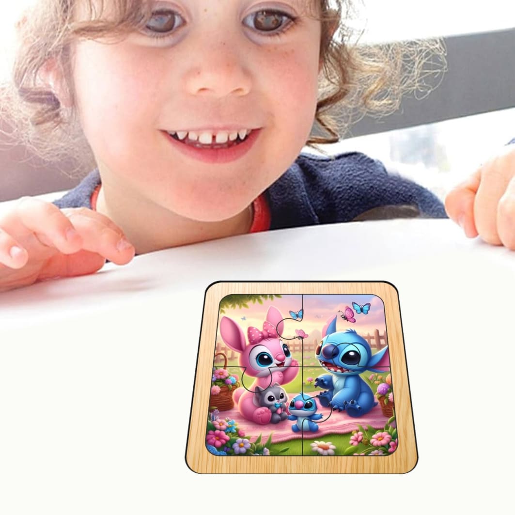 PDUV007. Puzzle din lemn, Stitch, 4 piese, Multicolor, 10x10 cm, PDUV007 - imagine 4