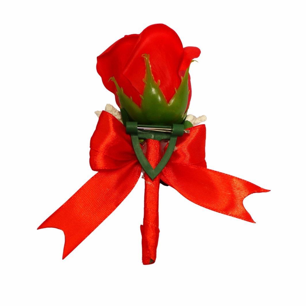 CFL Cocarde Nunta, Model Inima Floral, Trandafir, Argintiu-Rosu, CFL002 - imagine 6