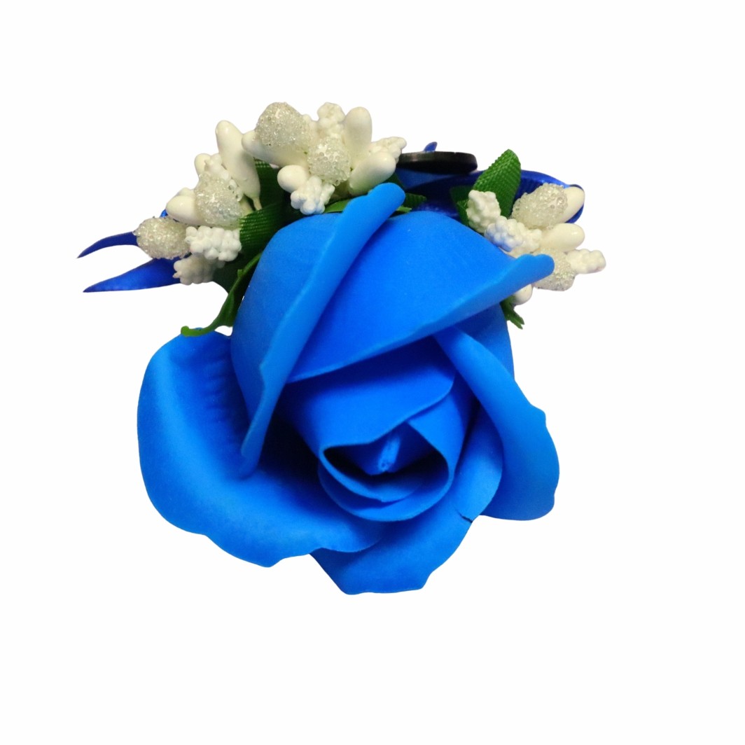 CFL. Cocarde Nunta, Model Inima Floral, Trandafir, Argintiu-Albastru, CFL013 - imagine 12