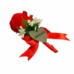 Cocarde Nunta, Model Inima Floral, Trandafir, Argintiu-Rosu, CFL002 - imagine 4