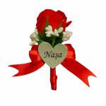 Cocarde Nunta, Model Inima Floral, Trandafir, Argintiu-Rosu, CFL002 - imagine 5