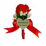 Cocarde Nunta, Model Inima Floral, Trandafir, Argintiu-Rosu, CFL002 - imagine 3