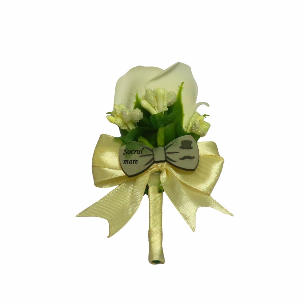 CFL036 Cocarde Nunta, Model Papion Floral, Trandafir, Argintiu-Crem, CFL010 - imagine 5