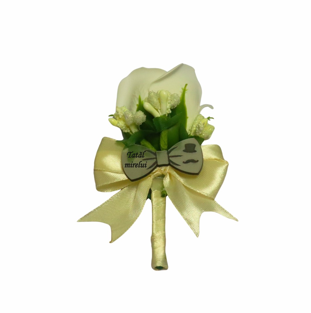 CFL039 Cocarde Nunta, Model Papion Floral, Trandafir, Argintiu-Crem, CFL010 - imagine 4