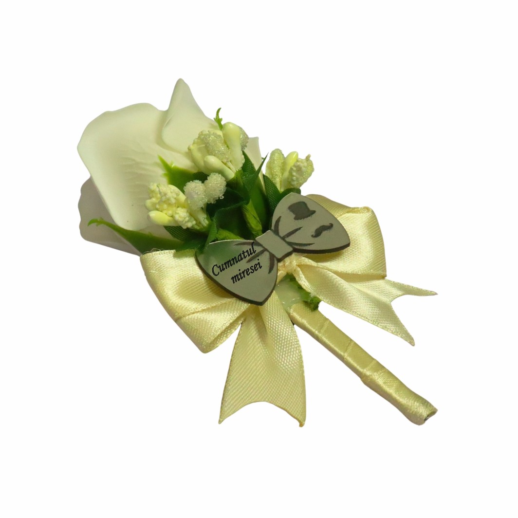CFL042.. Cocarde Nunta, Model Papion Floral, Trandafir, Argintiu-Crem, CFL010 - imagine 3