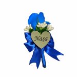 Cocarde Nunta, Model Inima Floral, Trandafir, Argintiu-Albastru, CFL013 - imagine 8