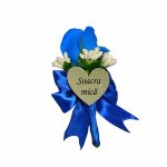 Cocarde Nunta, Model Inima Floral, Trandafir, Argintiu-Albastru, CFL013 - imagine 4