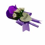 Cocarde Nunta, Model Inima Floral, Trandafir, Argintiu-Mov, CFL007 - imagine 7