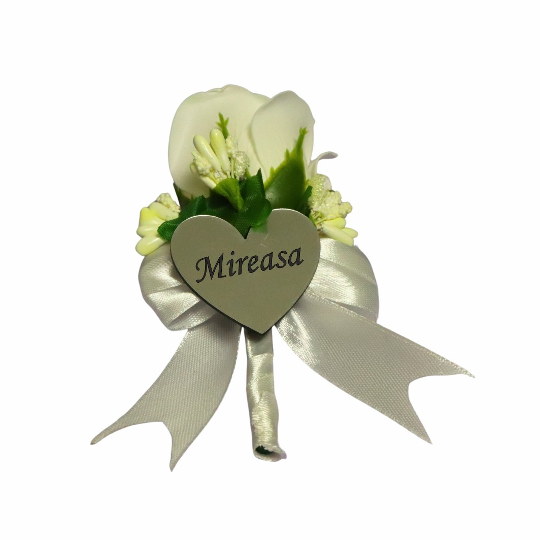CFL099 Cocarde Nunta, Model Inima Floral, Trandafir, Argintiu-Alb, CFL015 - imagine 10