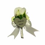 Cocarde Nunta, Model Inima Floral, Trandafir, Argintiu-Alb, CFL015 - imagine 6