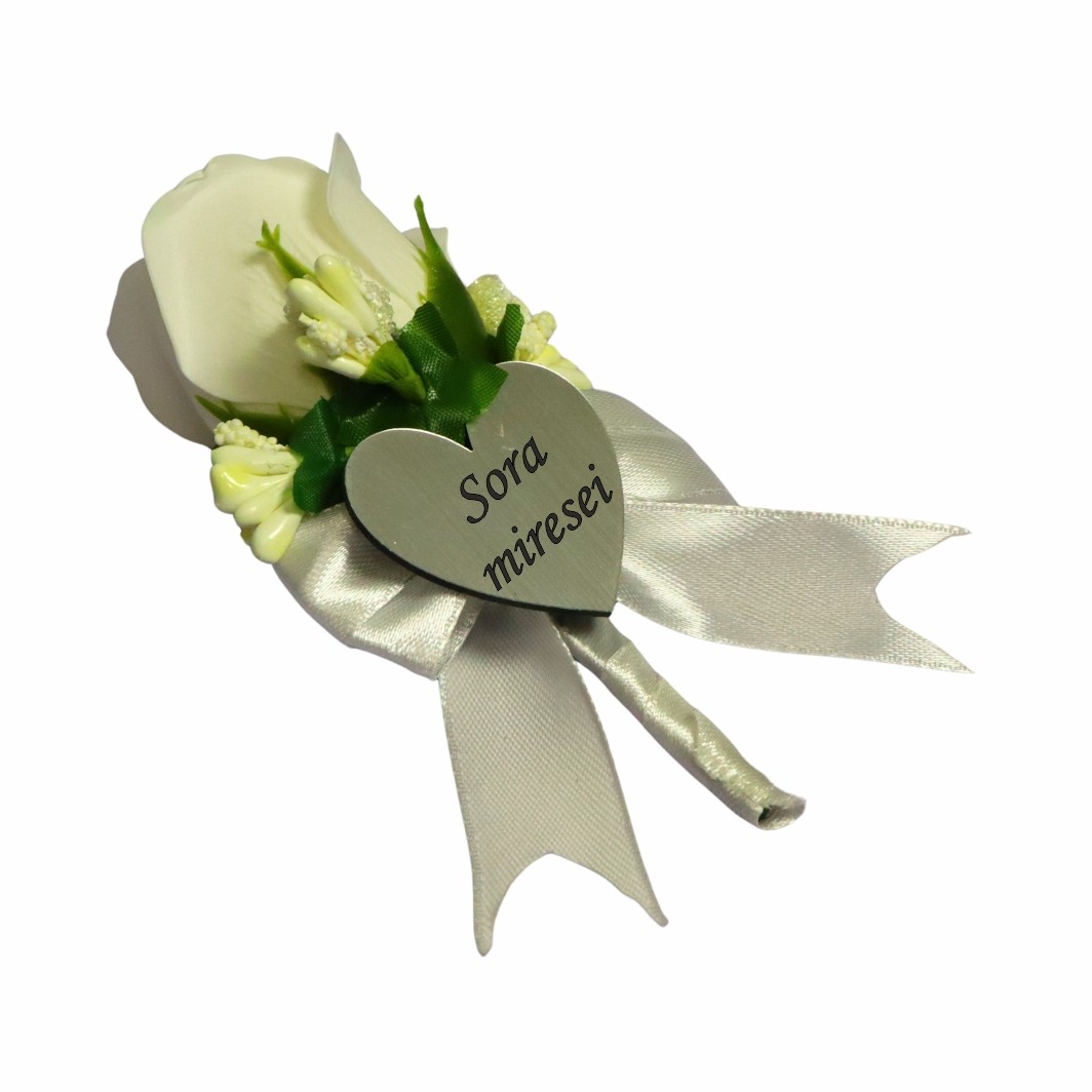 CFL106.. Cocarde Nunta, Model Inima Floral, Trandafir, Argintiu-Alb, CFL015 - imagine 3