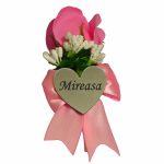 Cocarde Nunta, Model Inima Floral, Trandafir, Argintiu-Roz Pudra, CFL003 - imagine 6