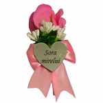 Cocarde Nunta, Model Inima Floral, Trandafir, Argintiu-Roz Pudra, CFL003 - imagine 2