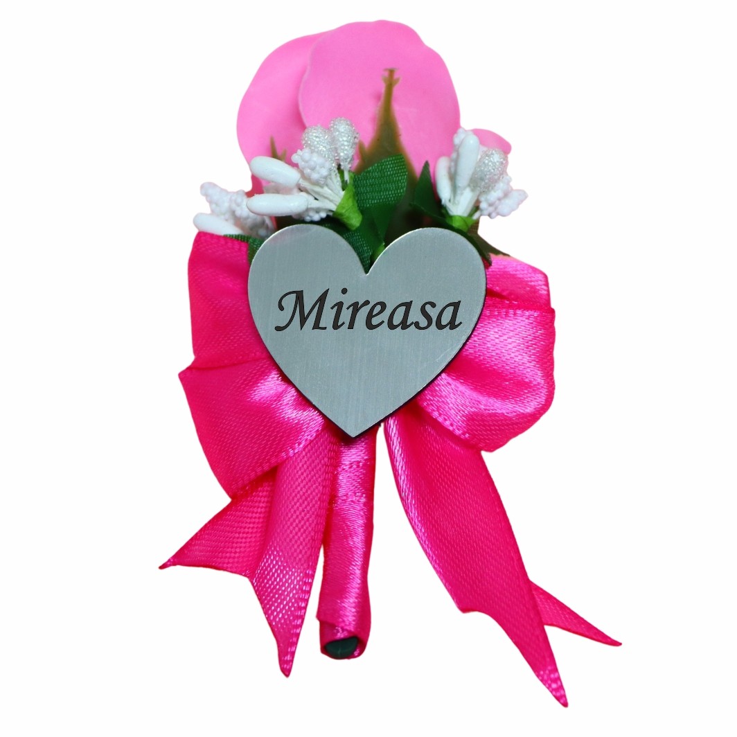 CFL143 Cocarde Nunta, Model Inima Floral, Trandafir, Argintiu-Roz Fucsia, CFL008 - imagine 10