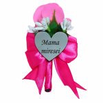 Cocarde Nunta, Model Inima Floral, Trandafir, Argintiu-Roz Fucsia, CFL008 - imagine 5