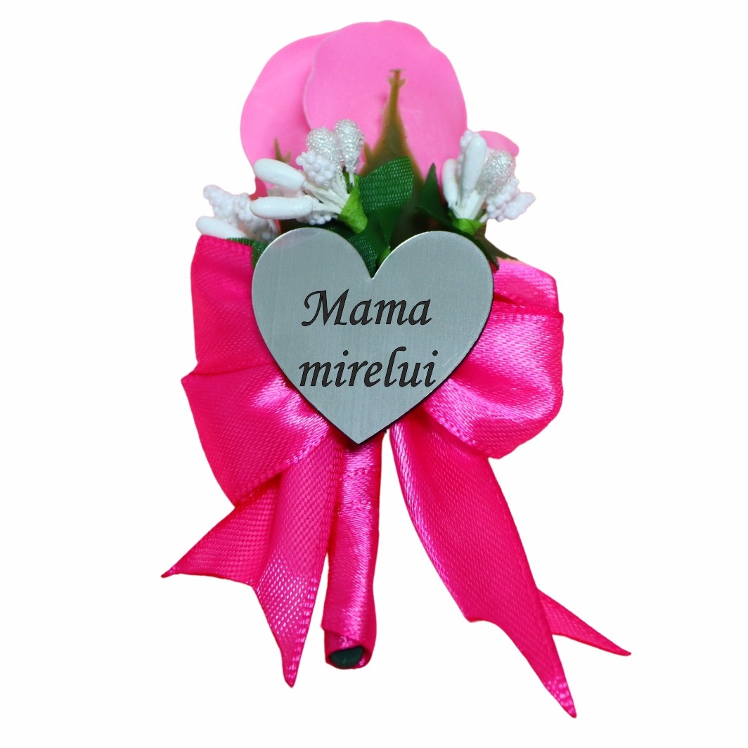 CFL149 Cocarde Nunta, Model Inima Floral, Trandafir, Argintiu-Roz Fucsia, CFL008 - imagine 4