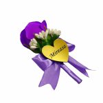 Cocarde Nunta, Model Inima Floral, Trandafir, Auriu-Mov, CFL024 - imagine 2