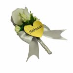 Cocarde Nunta, Model Inima Floral, Trandafir, Auriu-Alb, CFL016 - imagine 2