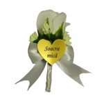 Cocarde Nunta, Model Inima Floral, Trandafir, Auriu-Alb, CFL016 - imagine 10