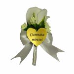 Cocarde Nunta, Model Inima Floral, Trandafir, Auriu-Alb, CFL016 - imagine 15