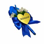 Cocarde Nunta, Model Inima Floral, Trandafir, Auriu-Albastru, CFL018 - imagine 2