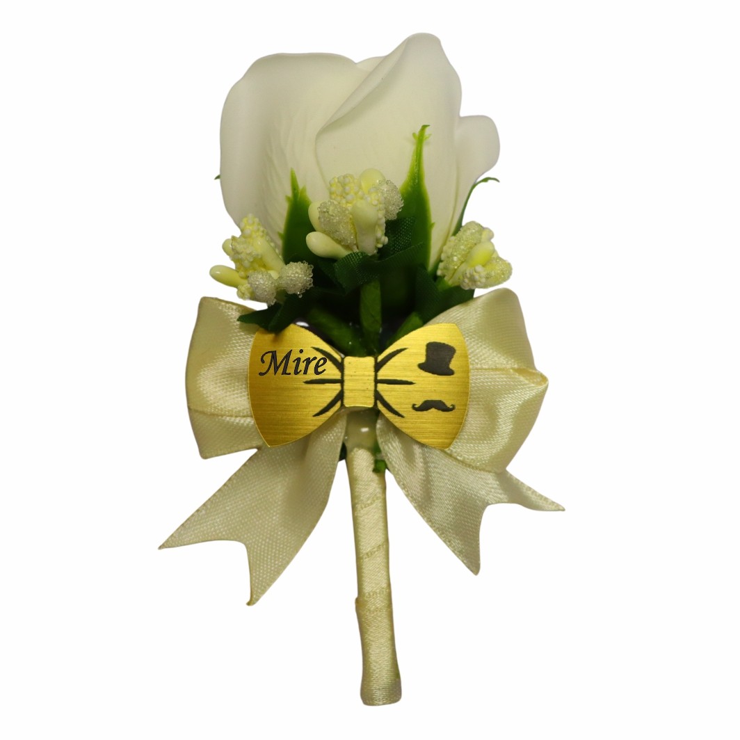 CFL264 Cocarde Nunta, Model Papion Floral, Trandafir, Auriu-Crem, CFL021 - imagine 10