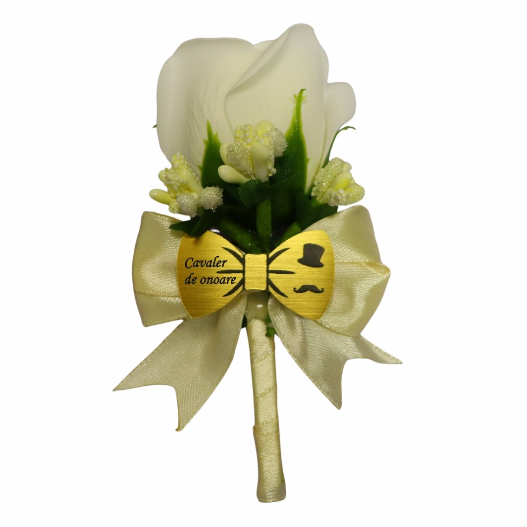 CFL266 Cocarde Nunta, Model Papion Floral, Trandafir, Auriu-Crem, CFL021 - imagine 9