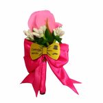 Cocarde Nunta, Model Papion Floral, Trandafir, Auriu-Roz Fucsia, CFL023 - imagine 2