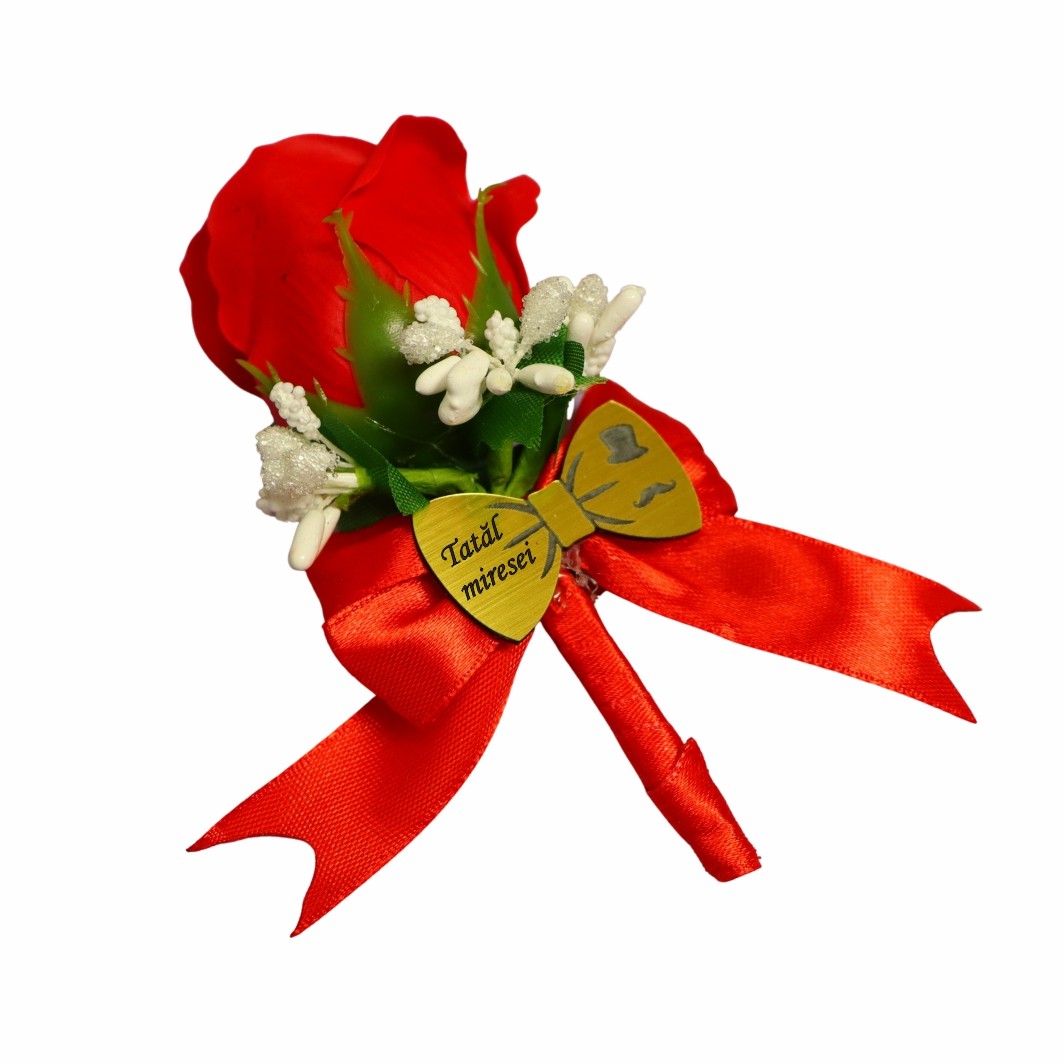 CFL313.. Cocarde Nunta, Model Papion Floral, Trandafir, Auriu-Rosu, CFL026 - imagine 8