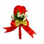 Cocarde Nunta, Model Papion Floral, Trandafir, Auriu-Rosu, CFL026 - imagine 3