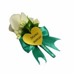 Cocarde Nunta, Model Inima Floral, Trandafir, Auriu-Verde, CFL031 - imagine 5