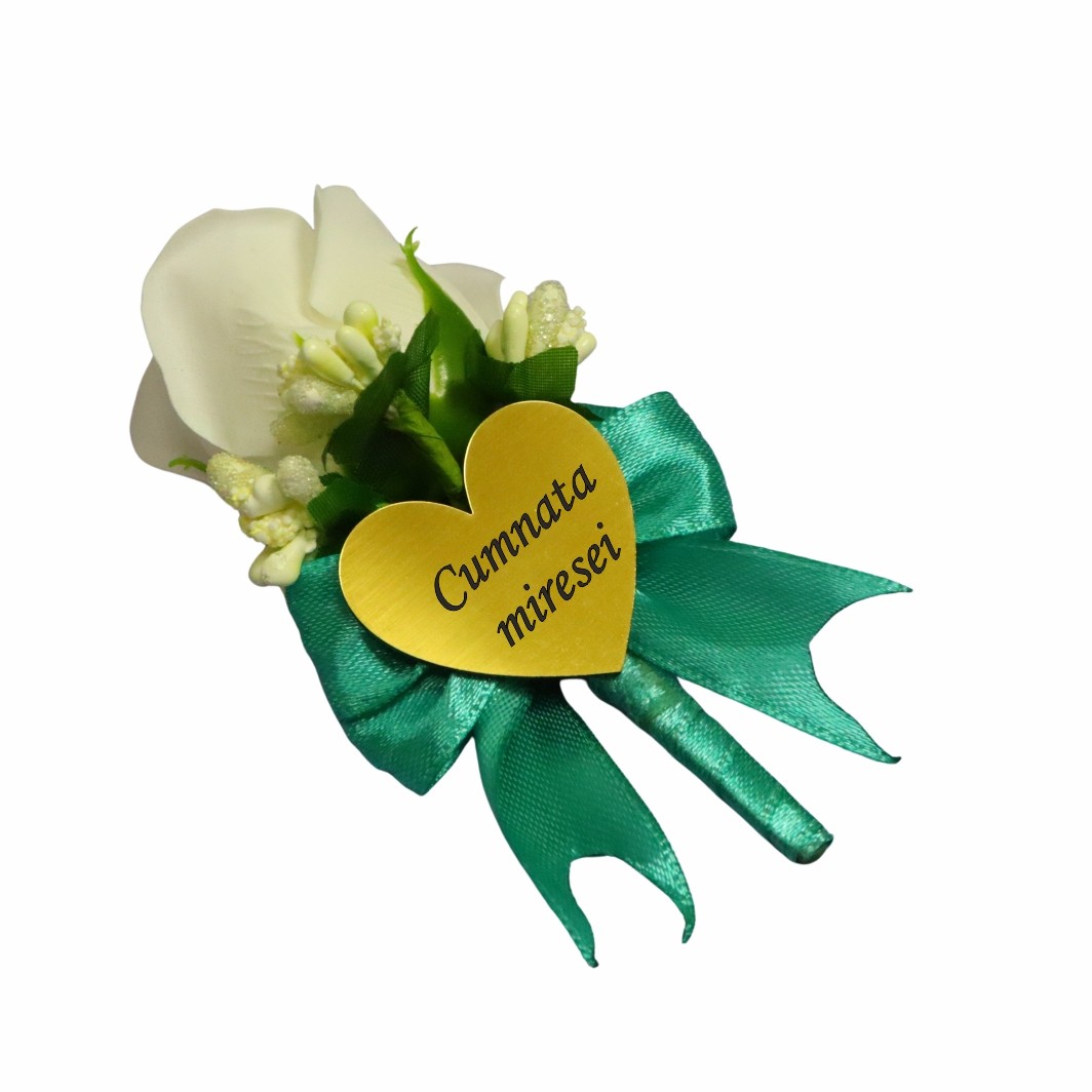 CFL328.. Cocarde Nunta, Model Inima Floral, Trandafir, Auriu-Verde, CFL031 - imagine 3