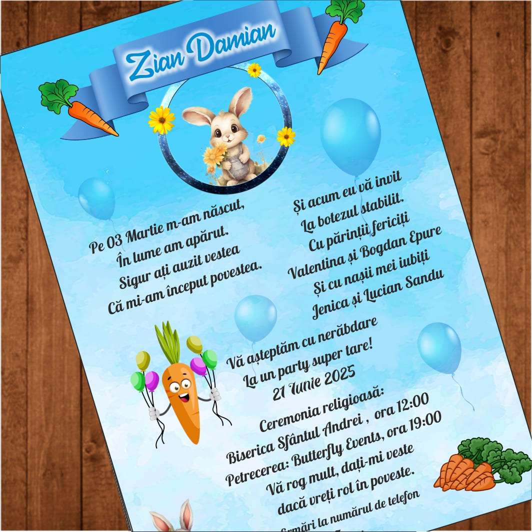 IC40. Invitatie botez, Model IC40 , Iepuras, Format A5 - imagine 3