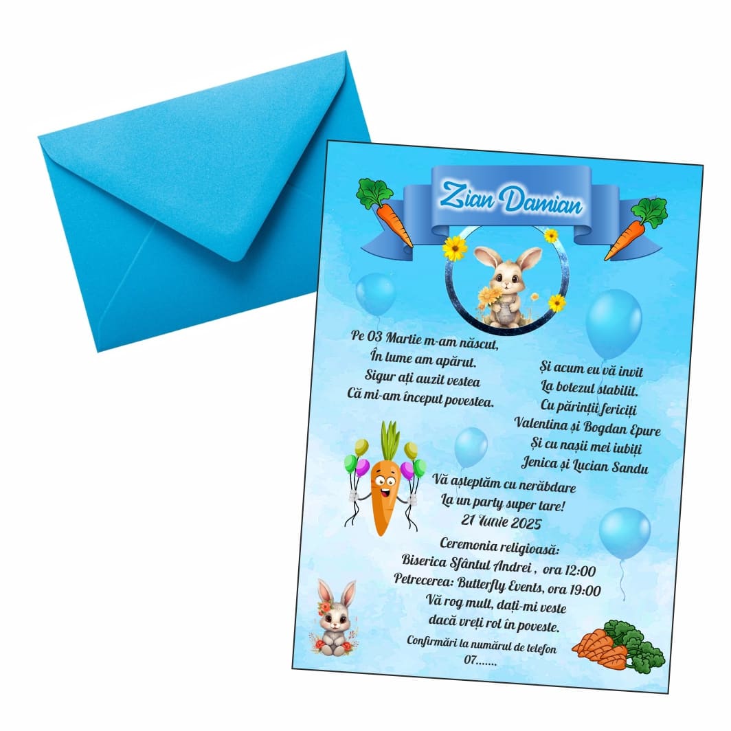 IC40.. Invitatie botez, Model IC40 , Iepuras, Format A5 - imagine 4