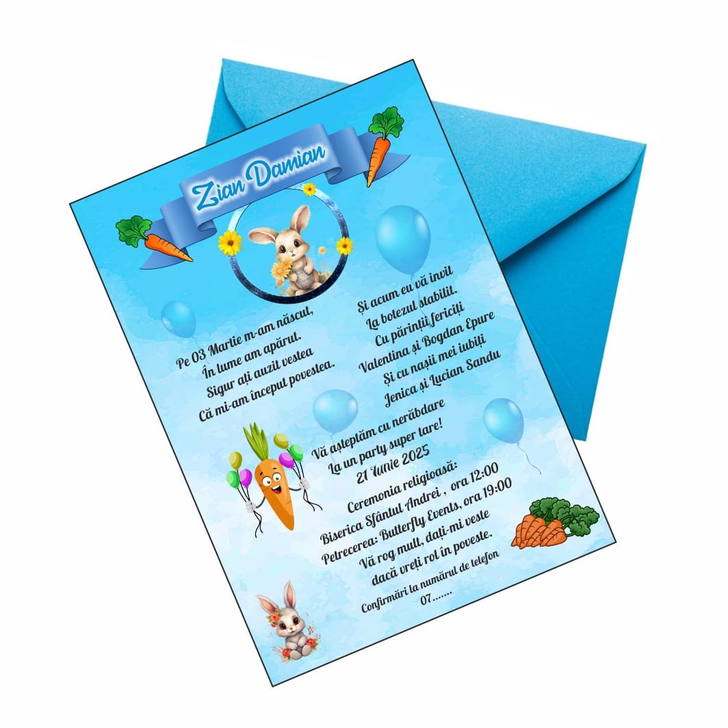 IC40... Invitatie botez, Model IC40 , Iepuras, Format A5 - imagine 2