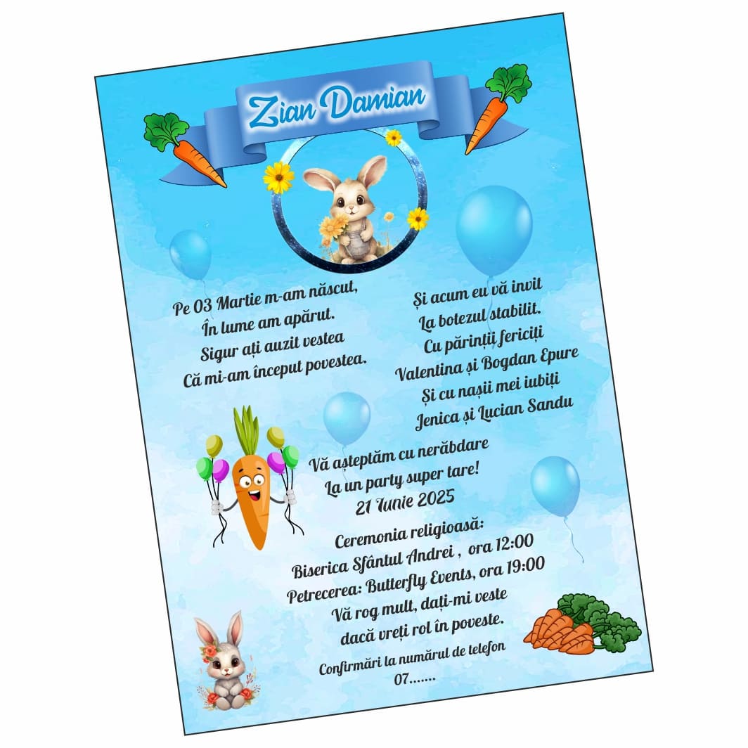 IC40 Invitatie botez, Model IC40 , Iepuras, Format A5 - imagine 1