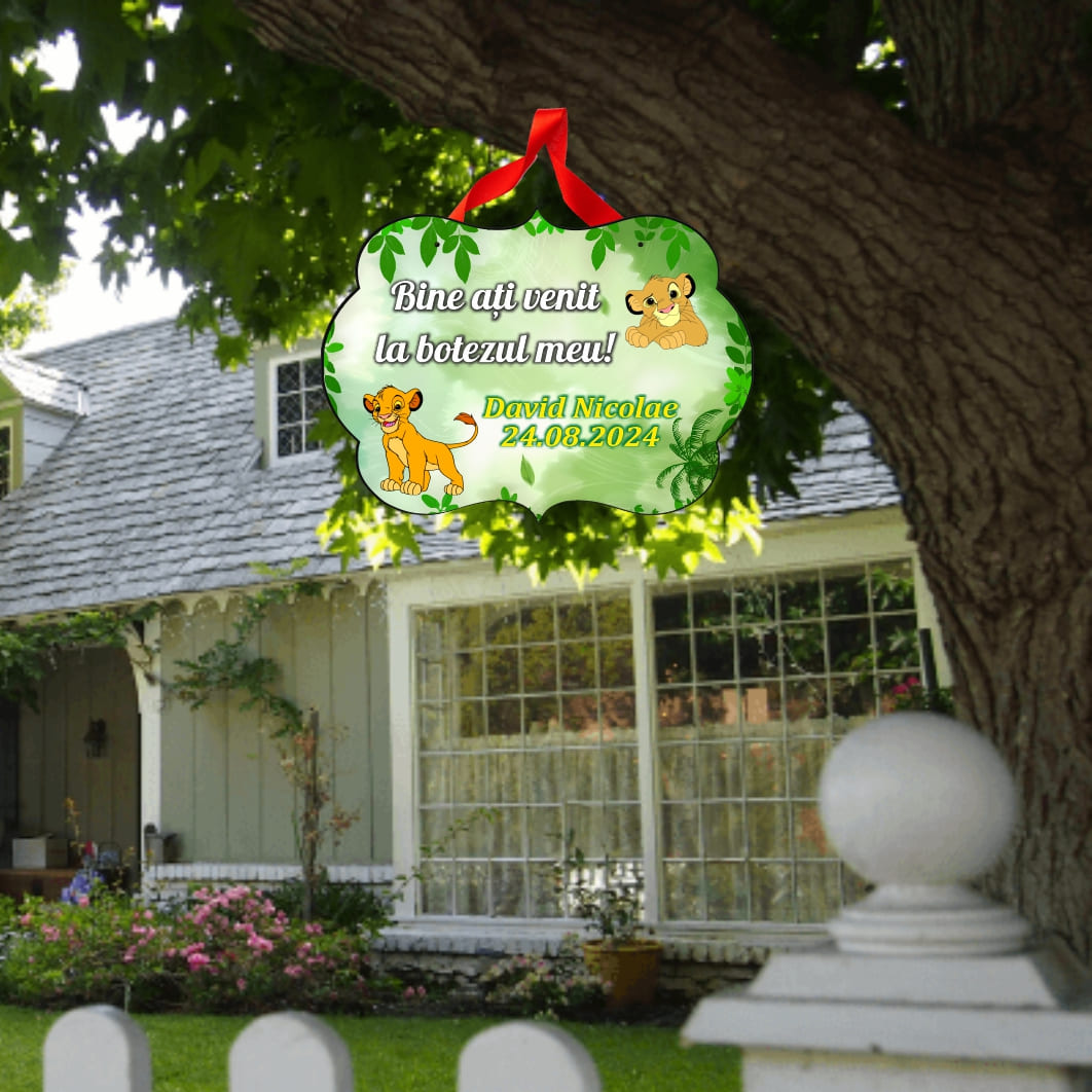 PBBUV001.. Pancarta Bine Ati Venit, Personalizata, Botez, Lion King, 40x31cm, PBBUV001 - imagine 2