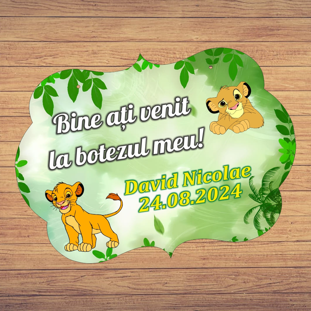PBBUV001... Pancarta Bine Ati Venit, Personalizata, Botez, Lion King, 40x31cm, PBBUV001 - imagine 4