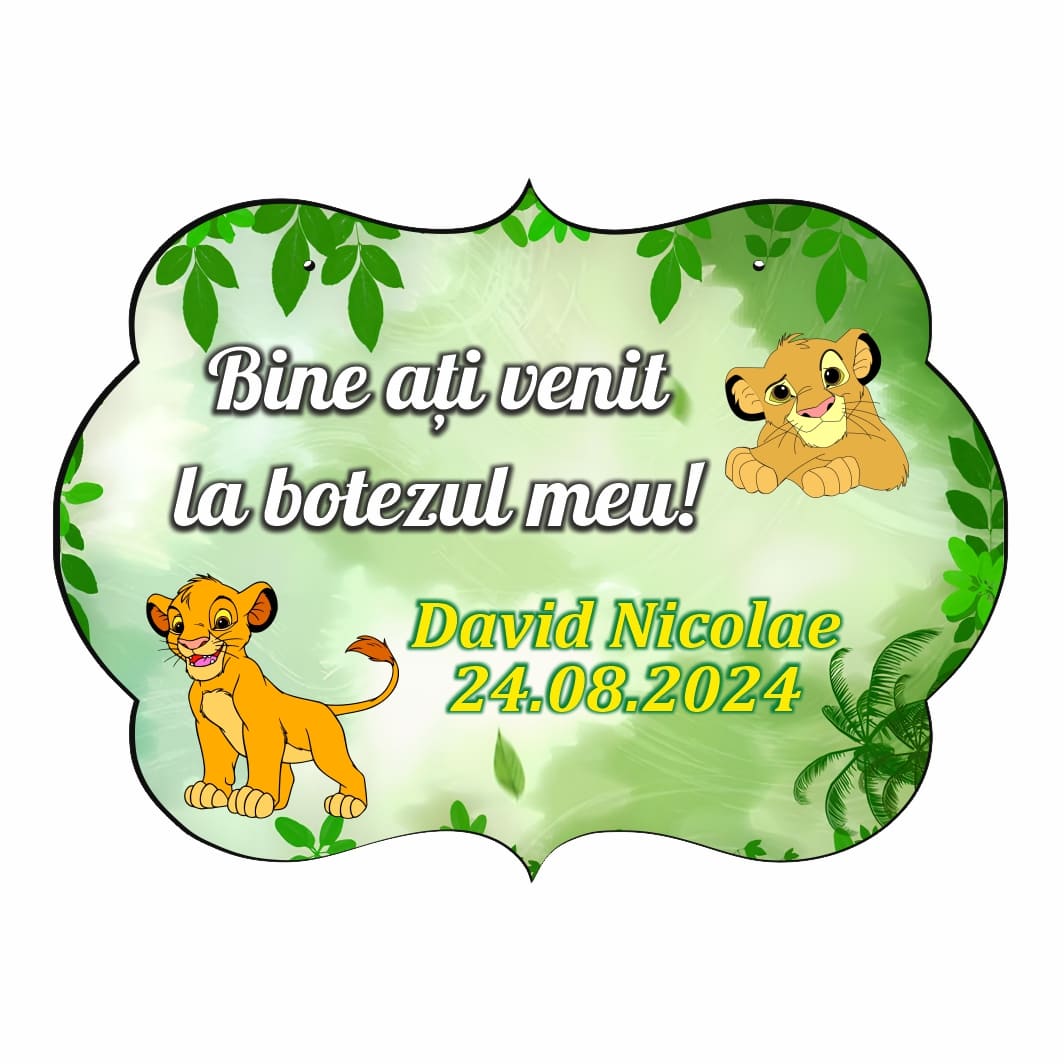 PBBUV001 Pancarta Bine Ati Venit, Personalizata, Botez, Lion King, 40x31cm, PBBUV001 - imagine 1