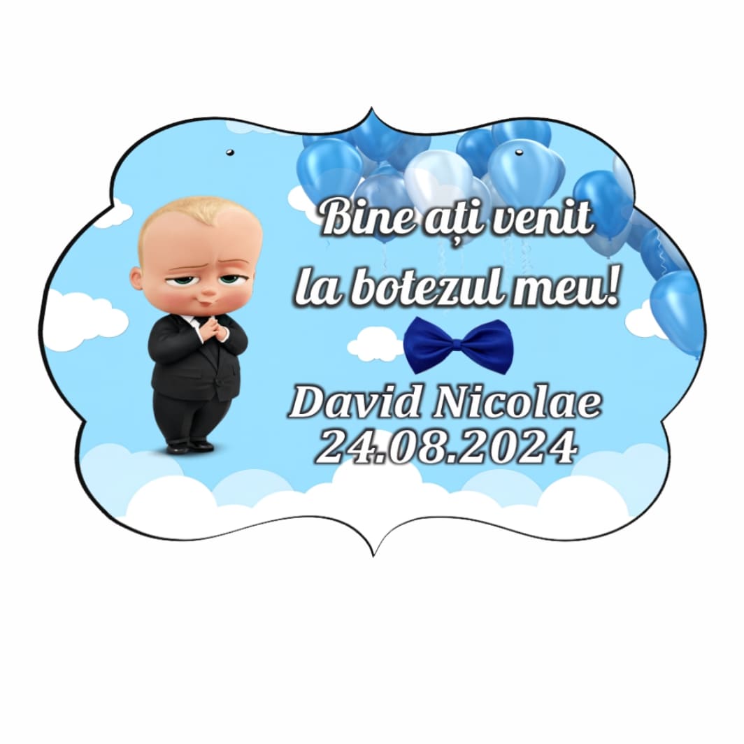 PBBUV004... Pancarta Bine Ati Venit, Personalizata, Botez, Baby Boss, 40x31cm, PBBUV004 - imagine 3