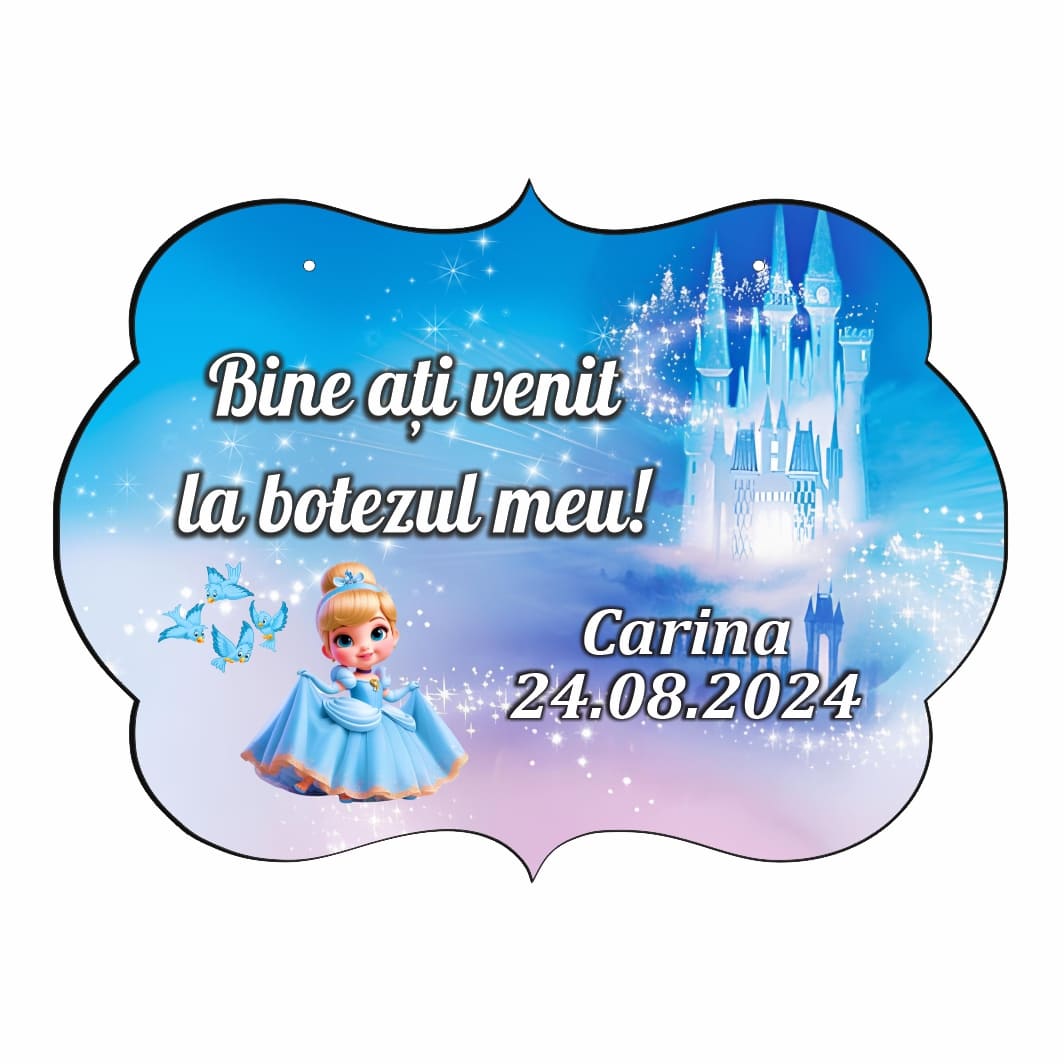 PBBUV008 Pancarta Bine Ati Venit, Personalizata, Botez, Cenusareasa, 40x31cm, PBBUV008 - imagine 1