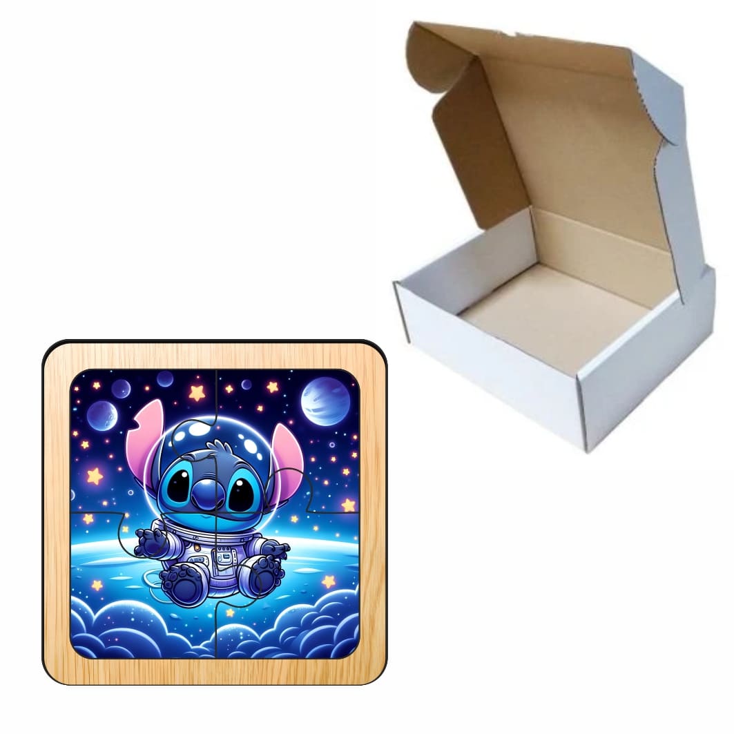 PDUV009.. Puzzle din lemn, Stitch, 4 piese, Multicolor, 10x10 cm, PDUV009 - imagine 3