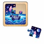 Puzzle din lemn, Stitch, 4 piese, Multicolor, 10x10 cm, PDUV009 - imagine 2